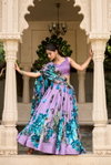 Lavender Colour Tasar Silk With Floral Print Lehenga With Blouse And Dupatta Suppliers In India LNB1225